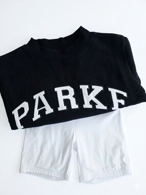 NEW Parke Varsity Mockneck S & Lululemon High Rise Shorts 6